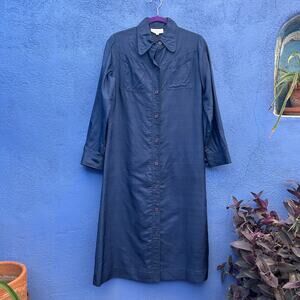 vintage navy 100% silk button front shift dress